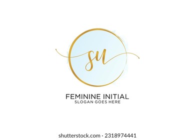 SU handwriting logo with circle template vector signature, wedding, fashion, floral and botanical with creative template.