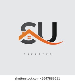 Logotipo de carta SU House - Monograma criativo imobiliário com forma de telhado e ícone de casa para propriedade, arquitetura e identidade de marca moderna