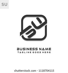 SU initial box letter logo template vector