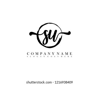 SU initial handwriting logo circle template vector