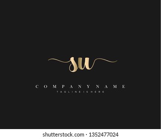 SU initial handwriting logo template with luxury color vector.