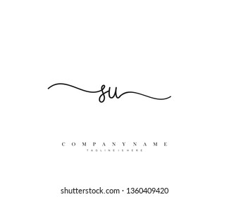 SU initial handwriting logo template vector