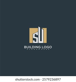 SU initial letter building logo for real estate with square design