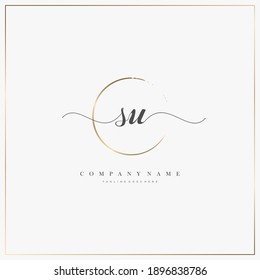 SU Initial Letter handwriting logo hand drawn template vector, logo for beauty, cosmetics, wedding, fashion and business