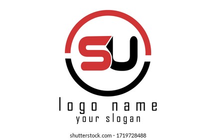 SU Initial letter minimalist art logo. vector with red and black color.