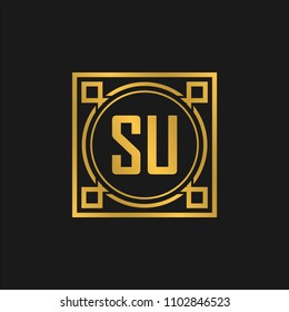 SU initial logo. Luxury ornament crown logo.