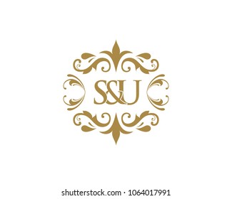 S&U Initial logo. Ornament ampersand monogram golden logo