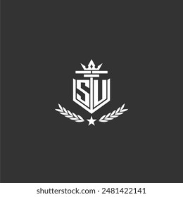 SU initial monogram brand logo design for crown vector image