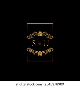 SU decoração monograma inicial para o logotipo do casamento com linha quadrada criativa