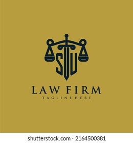 SU initial monogram for lawfirm logo with sword and scale