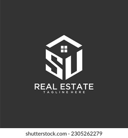 SU initial monogram logo for real estate with polygon shape creative design