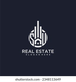 SU initial monogram logo for real estate with creative circle design vector