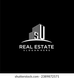 SU initial monogram logo for real estate with building style