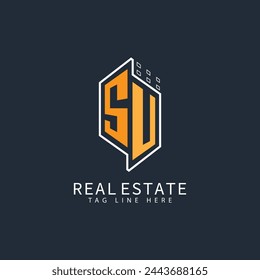 SU initial monogram logo for real estate creative design.