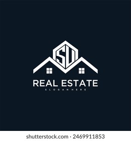 SU initial monogram logo for real estate with creative roof and home image design