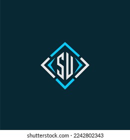 SU initial monogram logo with square style design