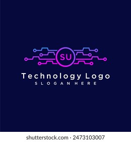 SU initial monogram for technology logo with circle style design