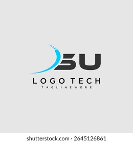 Monograma inicial de SU para design de logotipo de tecnologia