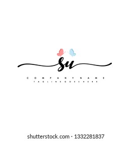 SU initial signature logo. handwriting logo template vector,