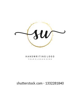 SU initial signature logo. handwriting logo template vector,