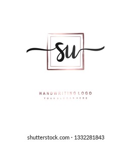 SU initial signature logo. handwriting logo template vector,