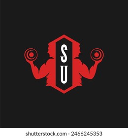 SU initials fitness sport gym logo design vector