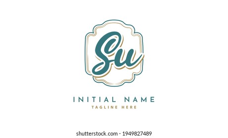 SU Initials, handwriting logo vector