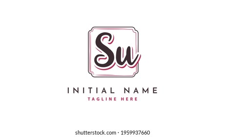 SU Initials, handwriting logo vector