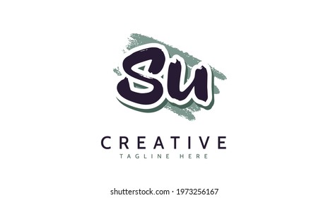 SU Initials, handwriting logo vector