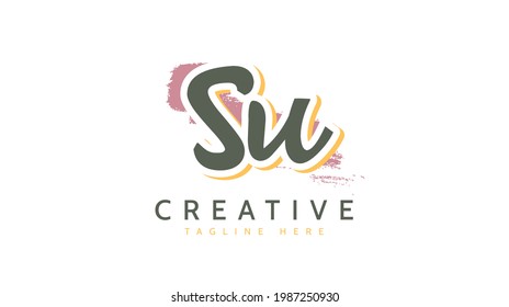 SU Initials, handwriting logo vector