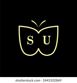 SU Initials Luxury Butterfly logo Vector illustration