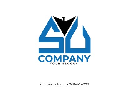 SU letter creative real estate vector logo design.