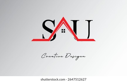 Logotipo SU Letter House - Monograma criativo imobiliário com ícone de telhado e forma de casa para propriedade, arquitetura e marca moderna
