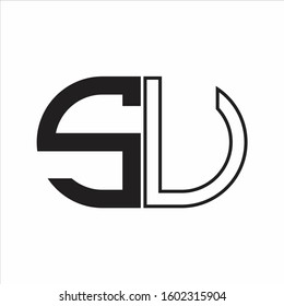 SU Letter logo monogram with oval shape negative space design template white background