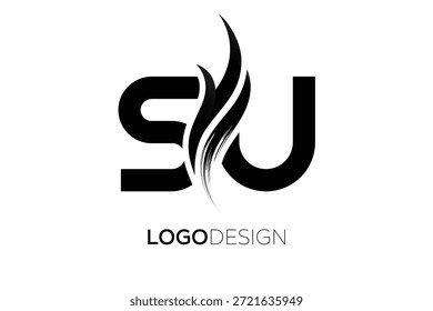 Letra SU Monograma Logo com Pincel Artístico Traçado para Identidade de Marca Moderna