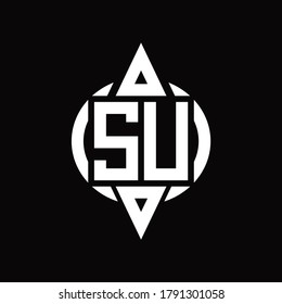 SU Logo with circle rounded combine triangle top and bottom side design template