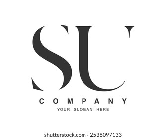 Design do logotipo da SU. Estilo de fonte das letras iniciais s e u serif. Tipografia clássica do nome da empresa. Logotipo ou identidade da moda. Ilustração vetorial.