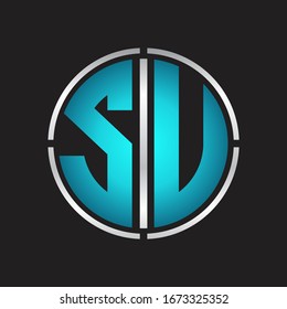 SU Logo initial with circle line cut design template on blue colors