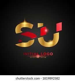 SU logo. Initial letter SU with red and gold color. Luxury slice logo design concept, fit for company and bussness.
