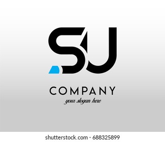 SU Logo. Letter Design Vector with Blue and Black Colors.