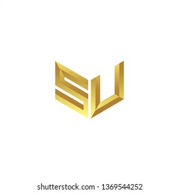 SU Logo letter initial 3d designs templete with gold colors