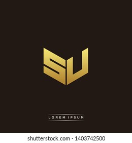 SU Logo Letter Initial Logo Designs Templete with Gold and Black Background