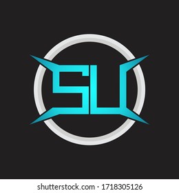 SU Logo monogram with circle and four taper shape design template