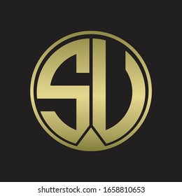 SU Logo monogram circle with piece ribbon style on gold colors