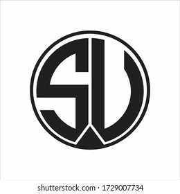 SU Logo monogram circle with piece ribbon style on white background