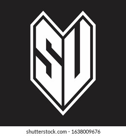 SU Logo monogram with emblem line style isolated on black background