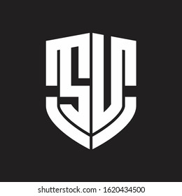 SU Logo monogram with emblem shield shape design isolated on black background