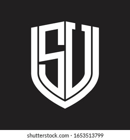 SU Logo monogram with emblem shield design isolated on black background