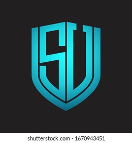 SU Logo monogram with emblem shield design isolated with blue colors on black background