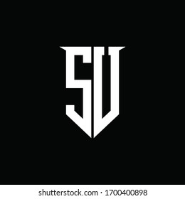 SU logo monogram with emblem shield style design template